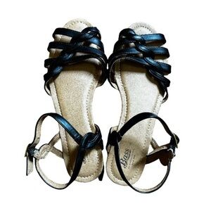 GH Bass  & Co black strappy flat sandals .